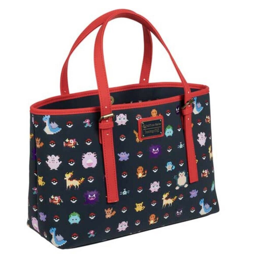 Loungefly Pokémon Tote Bag Poke Ball Large Shoulder Bag Purse NWT Pixelated Art